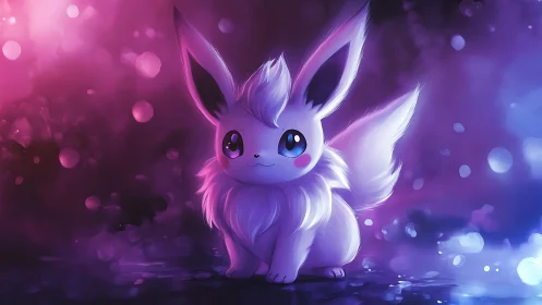 Starglow fox creature resting in dreamy neon twilight.