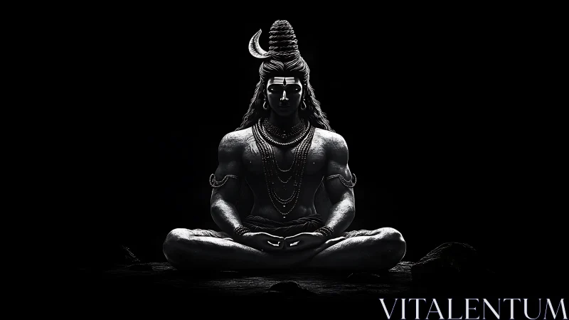 Monochrome meditative figure rendered with directional lighting