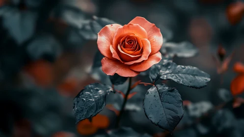 Coral Rose Blooms in Monochromatic Garden Theatre