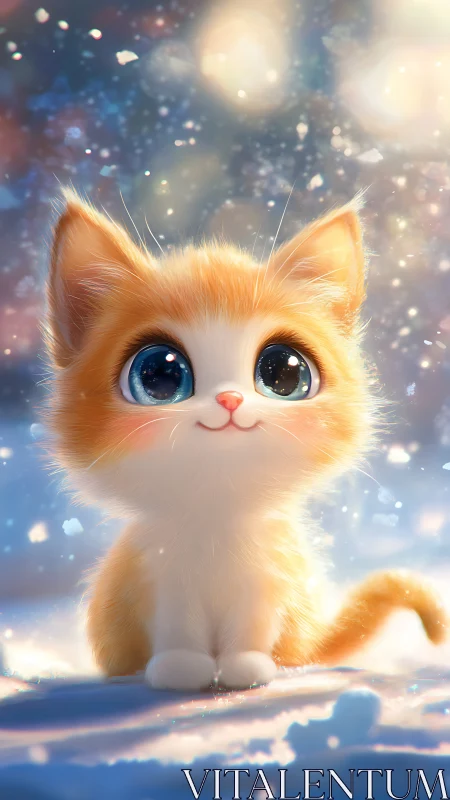 Orange and White Feline with Oversized Eyes in Particle Light.