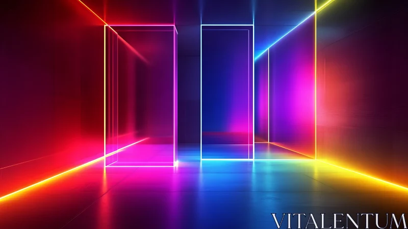 Neon light corridors form glowing geometric passageways