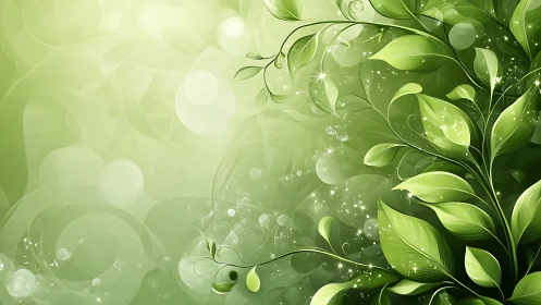 Luminous green foliage swirl with abstract bokeh field.