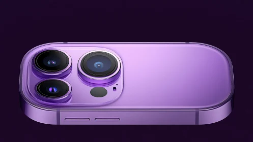 Purple iPhone 14 Pro Max. Premium flagship smartphone camera system.