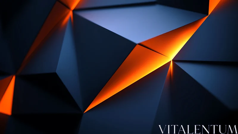 Geometric dark panels with internal orange light bands.