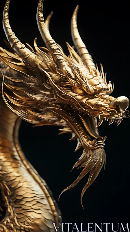 Highly detailed golden dragon render shows head in profile