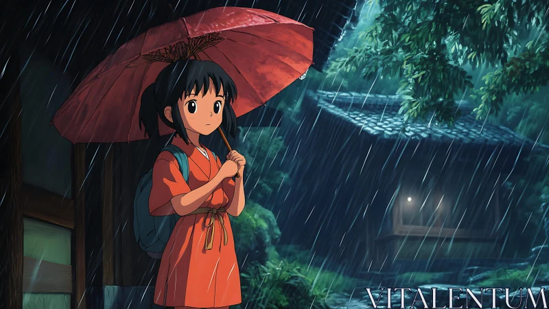 Quiet courage shines as a young girl waits in summer rain