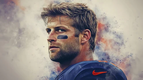 Male football player portrait with abstract color background.