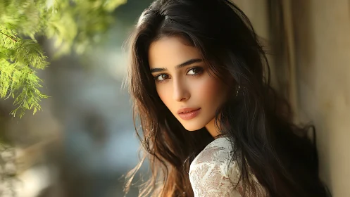 Portrait captures serene woman in soft natural window light