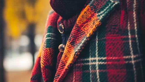 Plaid Fabric Buttons Adorned with Water Droplets.