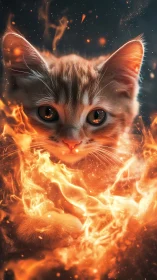 Inferno Feline Ignites With Blazing Eyes Against Cosmic Darkness