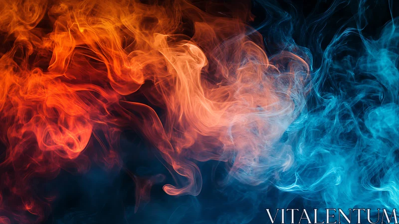 Vibrant orange and blue smoke collide in dynamic contrast