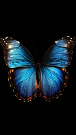 Blue butterfly wings on black background, centered view.