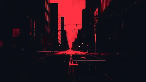 Red-soaked empty city street dissolves into dark silence.