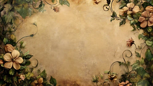 Floral parchment frame with baroque botanical embellishment.