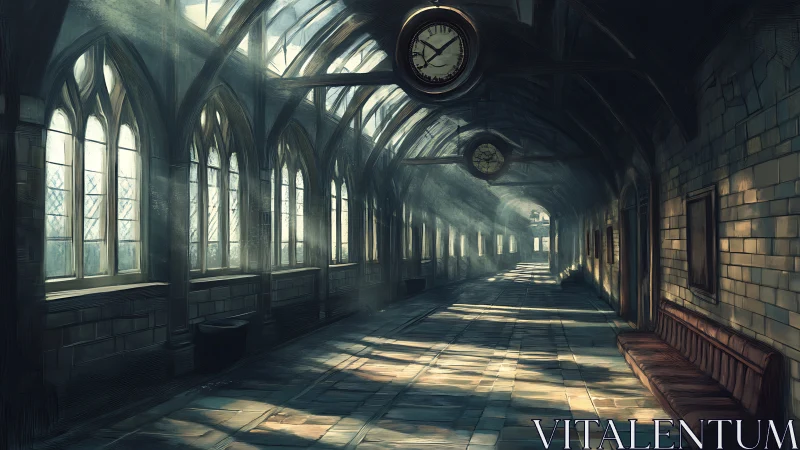 Sunlit clockwork corridor invites quiet, lingering wonder