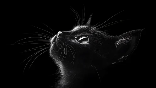 Black Cat Portrait in Expressive Line Art Style.