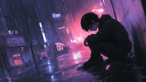 Quiet midnight rain, neon city streets, and solitary thoughts.