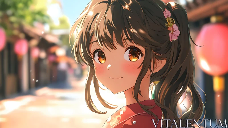 Warm backlit anime portrait uses shallow depth and soft bokeh