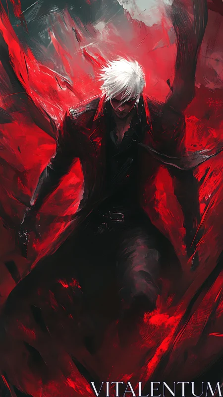 White-haired antihero in crimson energy digital illustration.