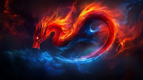 Fire crowned dragon coils through nebulae of electric stormlight