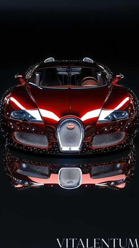 Crimson hypercar prowls the dark, mirrored like liquid fire