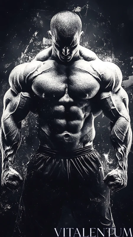 Monochrome hypermuscular male torso in dramatic contrast