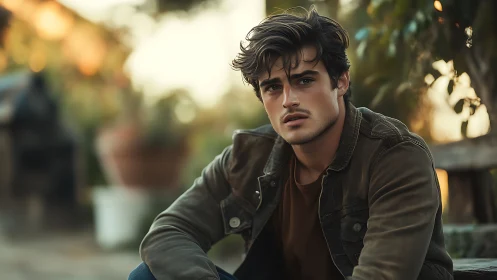 Golden hour portrait of a thoughtful young man outdoors.