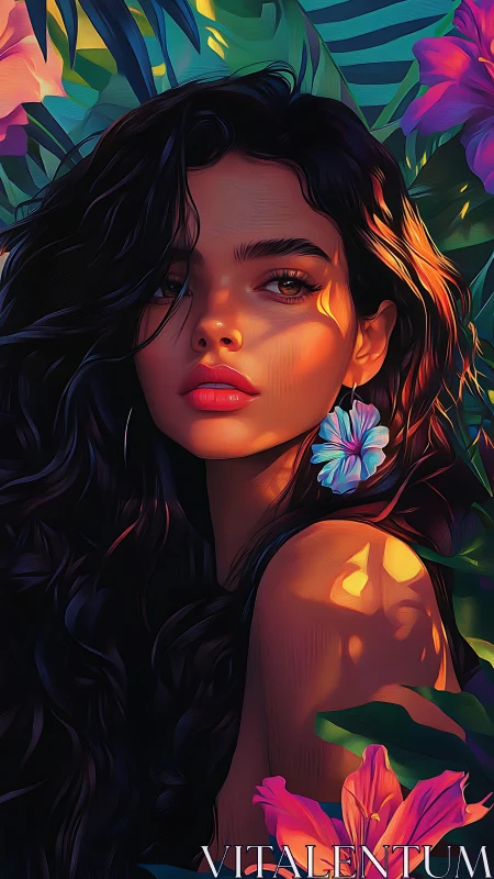 Tropical portrait with rim lighting and high saturation gradient rendering