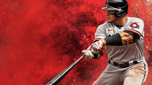 Slugger ignites scarlet storm with a powerhouse swing.