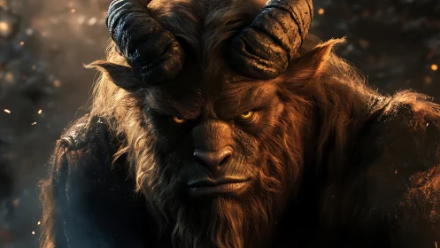 Smoldering horned beast stares down a trembling twilight world.