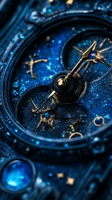 Starlit celestial watch face glowing in deep midnight blue.
