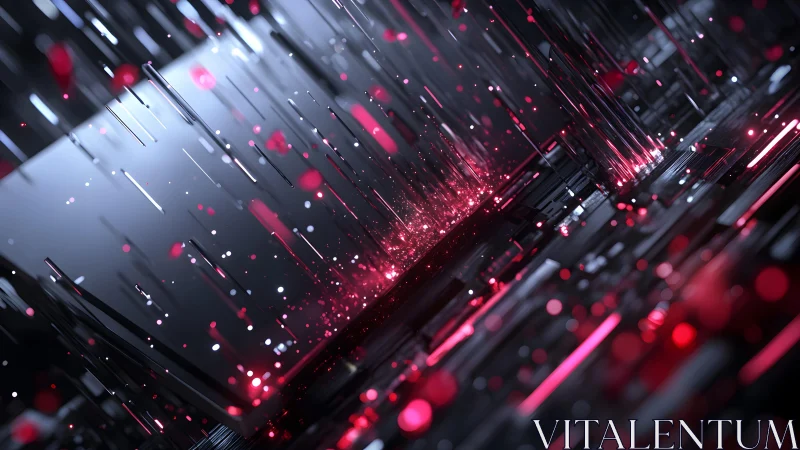 Futuristic Abstract Digital Landscape with Glowing Red Elements.