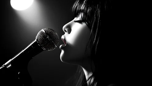 Monochrome vocalist in dramatic side-lit close-up profile.