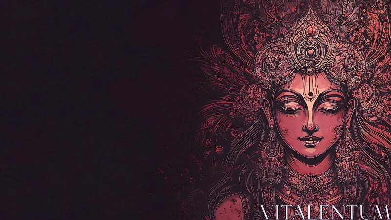 Ornate goddess portrait uses high-detail linework and radial symmetry