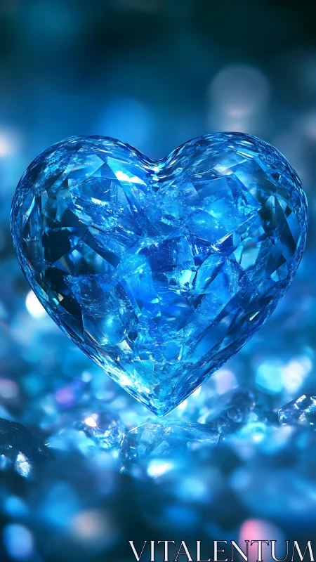 Blue crystalline heart form with internal luminescence.
