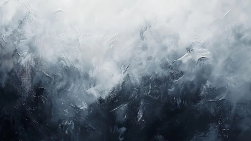 Abstract stormy sky painting in cool monochrome tones.