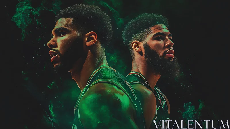 Twin green ghosts of the hardwood rise in smoky spotlight.