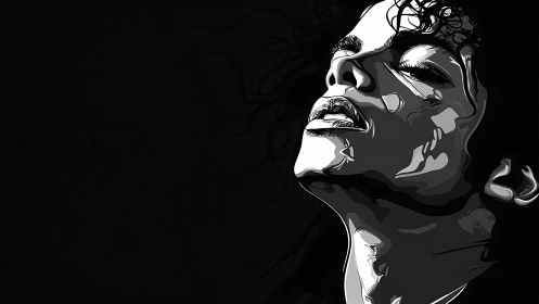 Monochrome ecstasy portrait bathed in sculpted shadowlight.