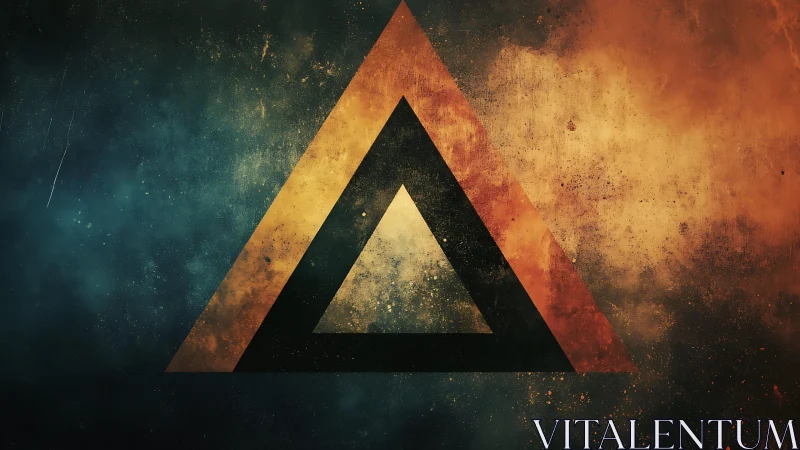 Abstract Grunge Triangle Artwork with Fiery and Cool Tones.