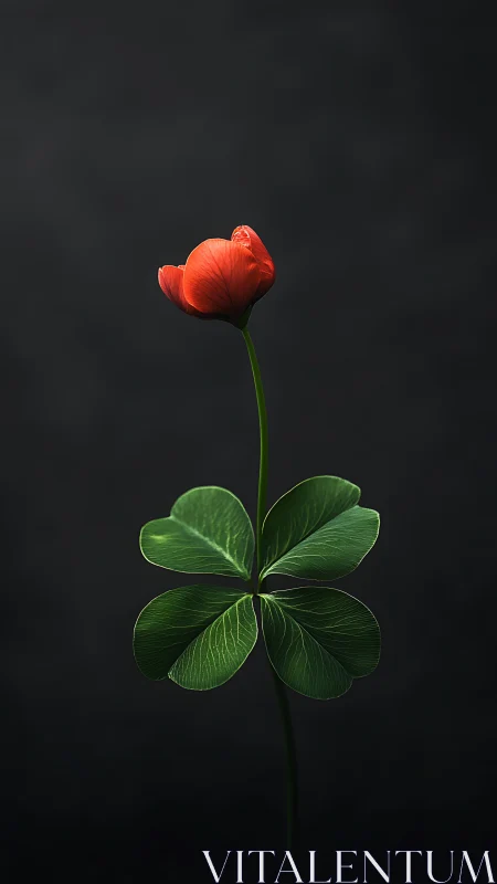 Graceful red blossom rises above a vivid clover crown