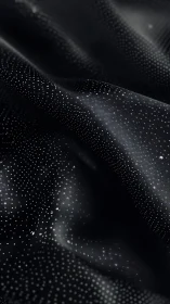 Shimmering dotted black fabric forming abstract waves.