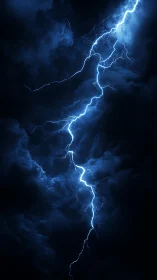 Vertical lightning channel through dense nocturnal storm clouds.