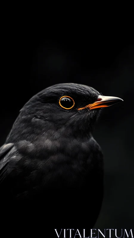 Black Bird's Golden Gaze Pierces Through Velvet Darkness