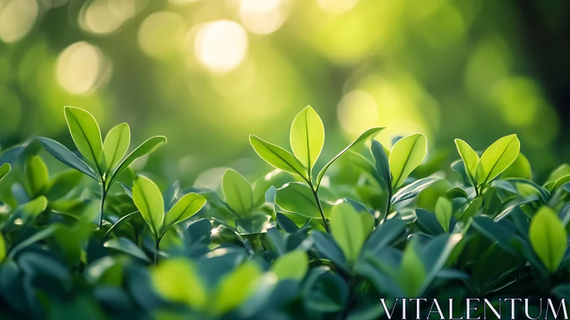 Fresh Green Leaves in Morning Sunlight, Nature Photography Style.