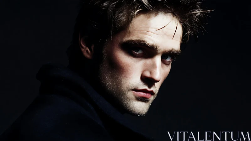 Male portrait in low key lighting against dark background.