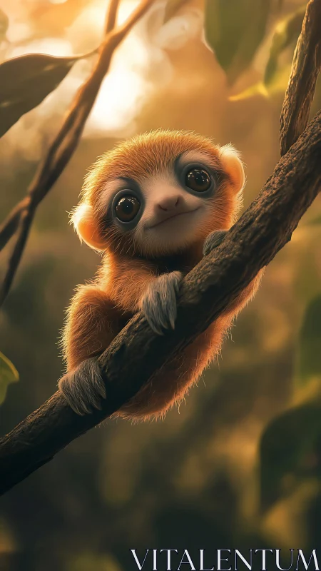 High-detail digital primate creature on arboreal support branch.