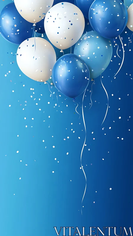 Blue and White Balloons Dancing in Festive Celebration