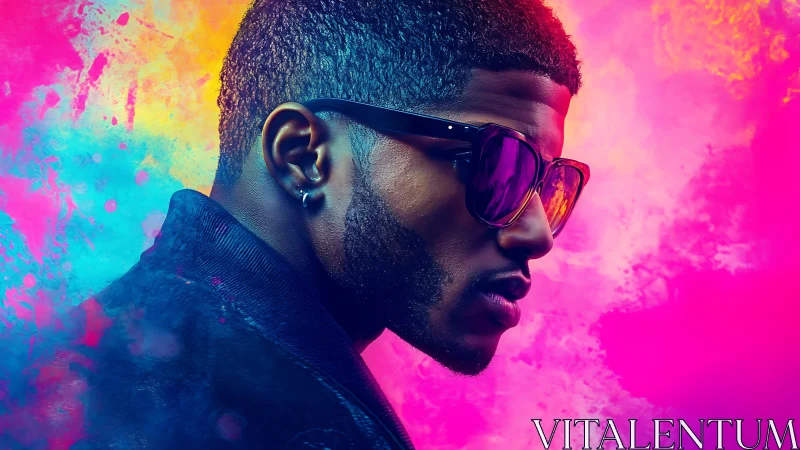 Man in profile wearing sunglasses against vivid neon backdrop