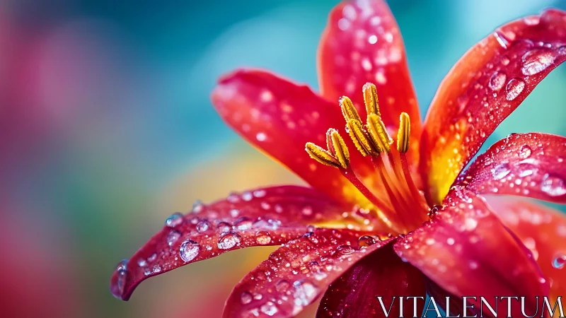 Crimson Bloom's Jeweled Awakening After the Rain.