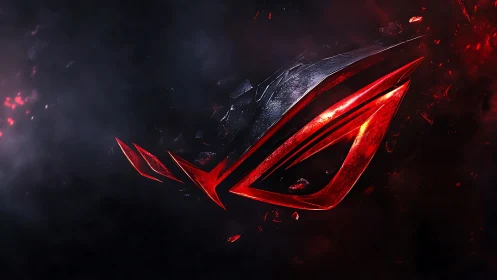 Fragmented crimson emblem in high-contrast digital plasma field.